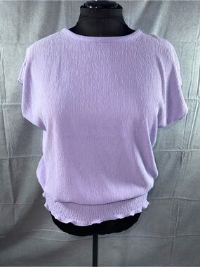 2844-Prelude Textured Lavender Short Sleeve Top with Elastic Hem